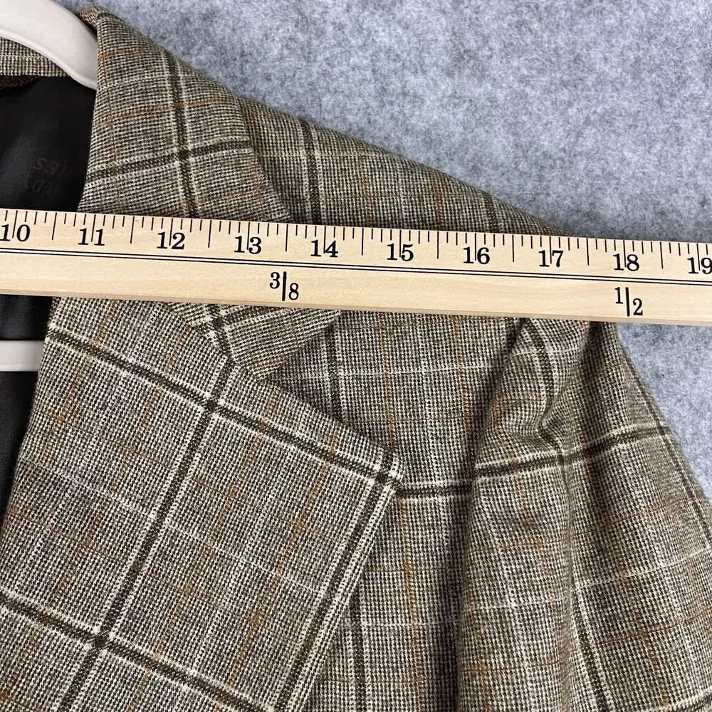 Vintage Hardy Amies Blazer Sport Coat Mens 40R Tan Plaid Wide Lapel Academia